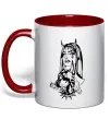 Чашка с цветной ручкой Doberman girl Красный фото