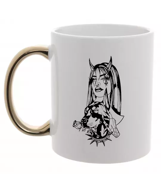 Чашка с цветной ручкой Doberman girl Золото фото