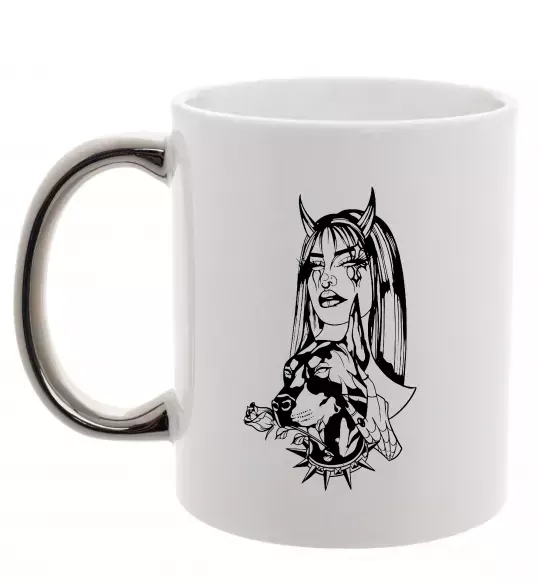 Чашка с цветной ручкой Doberman girl Серебро фото