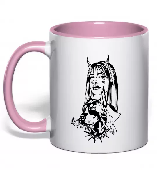 Чашка с цветной ручкой Doberman girl Нежно розовый фото
