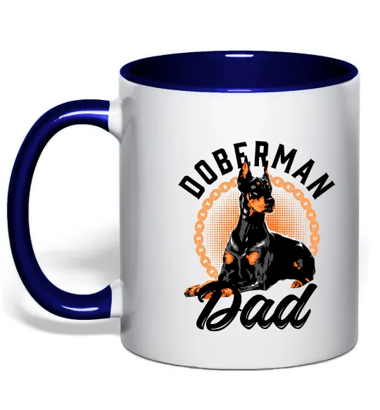 Чашка с цветной ручкой Doberman dad Глубокий темно-синий фото