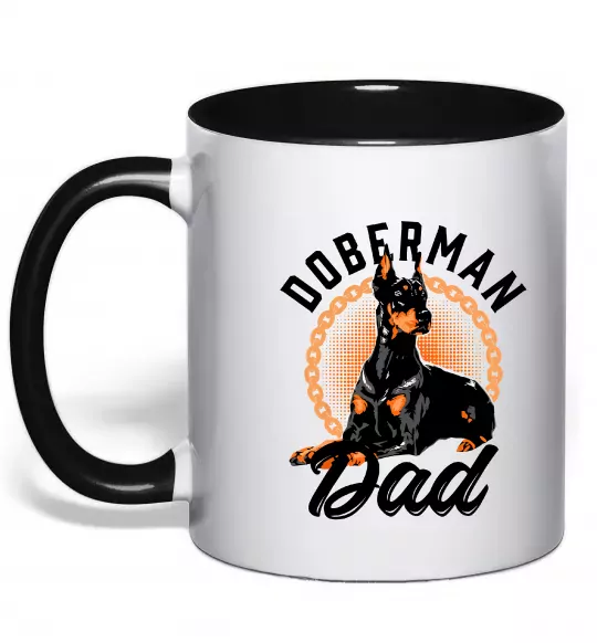 Чашка с цветной ручкой Doberman dad Черный фото