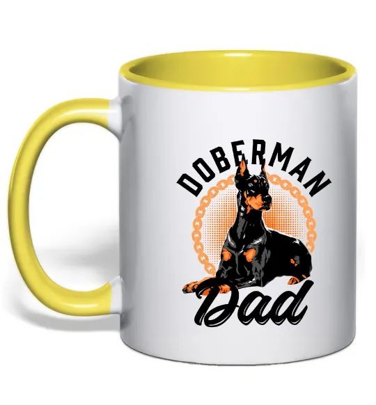 Чашка с цветной ручкой Doberman dad Лимонный фото