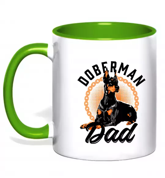 Чашка с цветной ручкой Doberman dad Зеленый фото