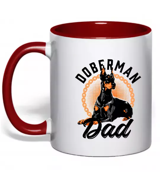 Чашка с цветной ручкой Doberman dad Красный фото