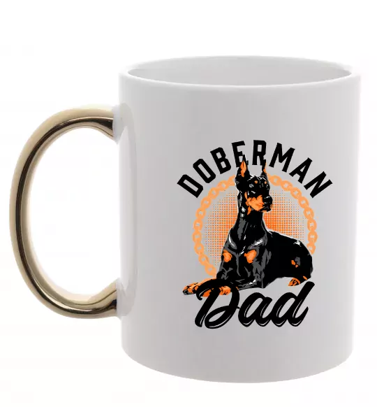 Чашка с цветной ручкой Doberman dad Золото фото