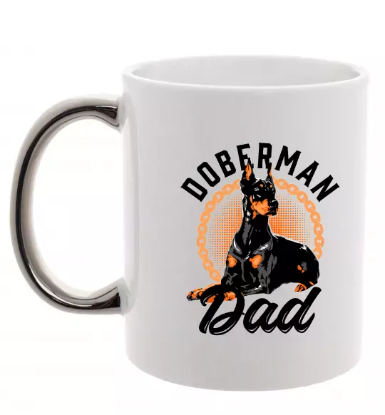 Чашка с цветной ручкой Doberman dad Серебро фото