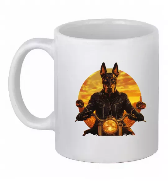 Чашка керамическая Doberman biker Белый фото