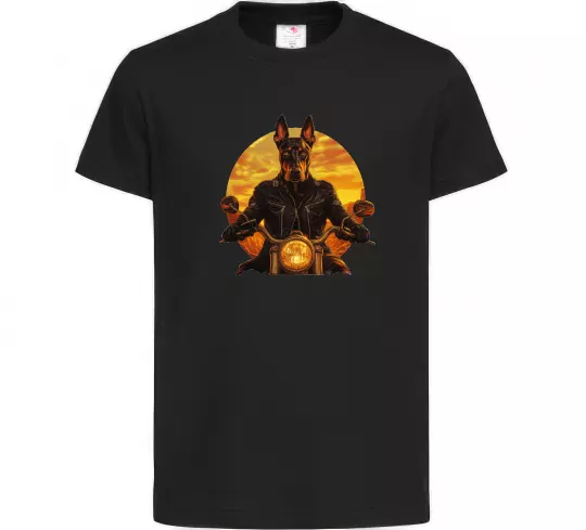 Дитяча футболка Doberman biker Чорний фото