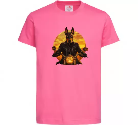 Дитяча футболка Doberman biker Яскраво-рожевий фото