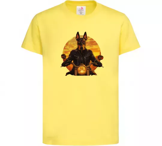 Дитяча футболка Doberman biker Лимонний фото