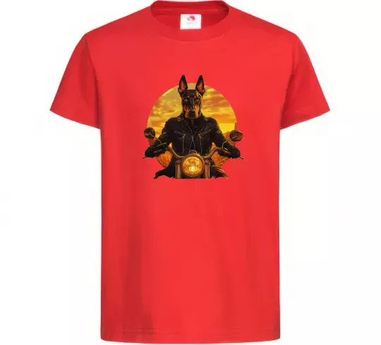 Дитяча футболка Doberman biker Червоний фото