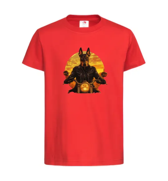 Детская футболка Doberman biker Красный фото