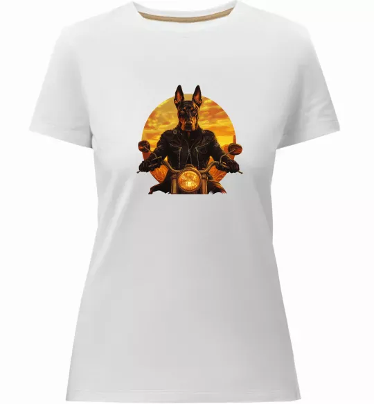 Жіноча преміум футболка Doberman biker Білий фото