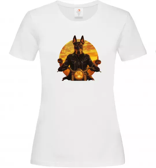 Женская футболка Doberman biker Белый фото