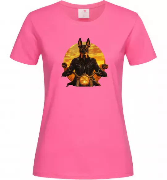 Женская футболка Doberman biker Ярко-розовый фото