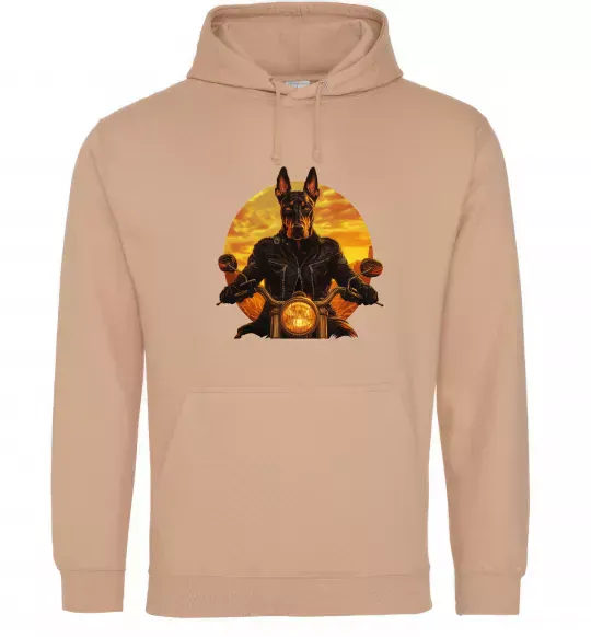 Мужская толстовка (худи) Doberman biker Песочный фото