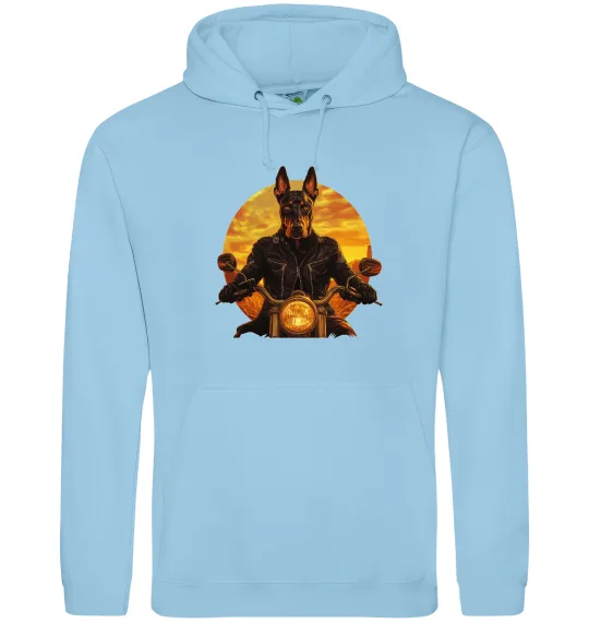 Мужская толстовка (худи) Doberman biker Голубой фото