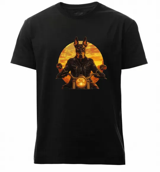 Мужская премиум футболка Doberman biker Черный фото