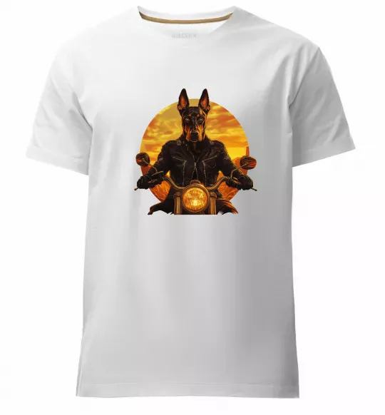 Мужская премиум футболка Doberman biker Белый фото
