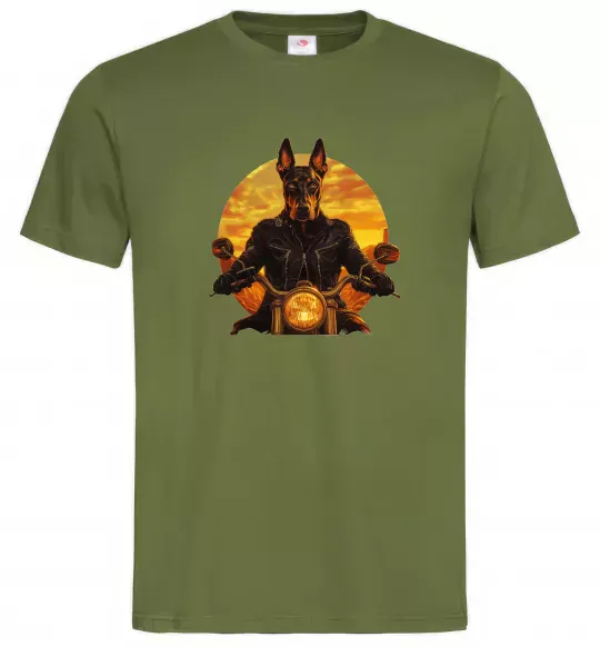 Мужская футболка Doberman biker Оливковый фото