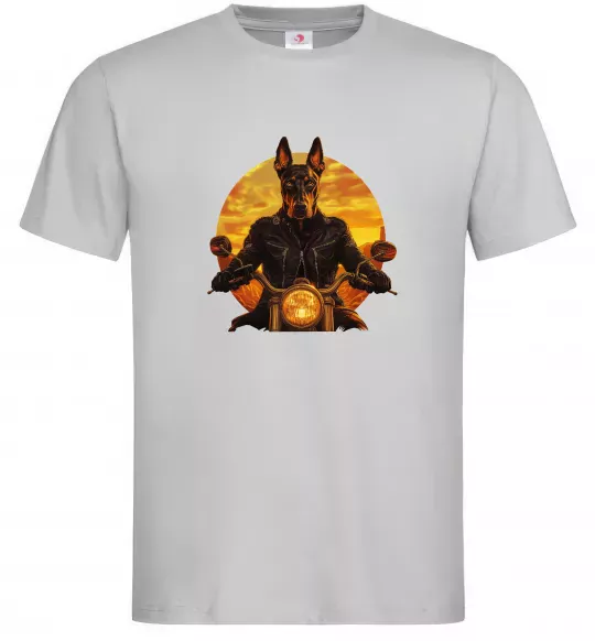 Мужская футболка Doberman biker Серый фото