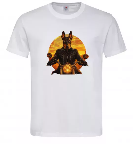 Мужская футболка Doberman biker Белый фото