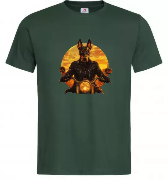 Мужская футболка Doberman biker Темно-зеленый фото
