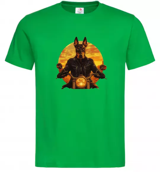 Мужская футболка Doberman biker Зеленый фото