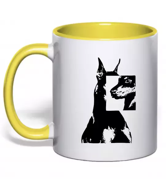 Чашка с цветной ручкой Doberman art Солнечно желтый фото