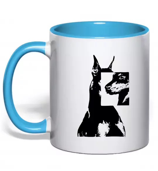 Чашка с цветной ручкой Doberman art Голубой фото
