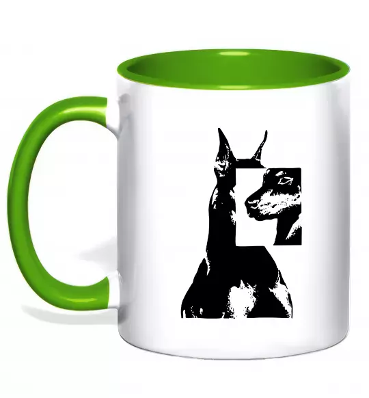 Чашка с цветной ручкой Doberman art Зеленый фото