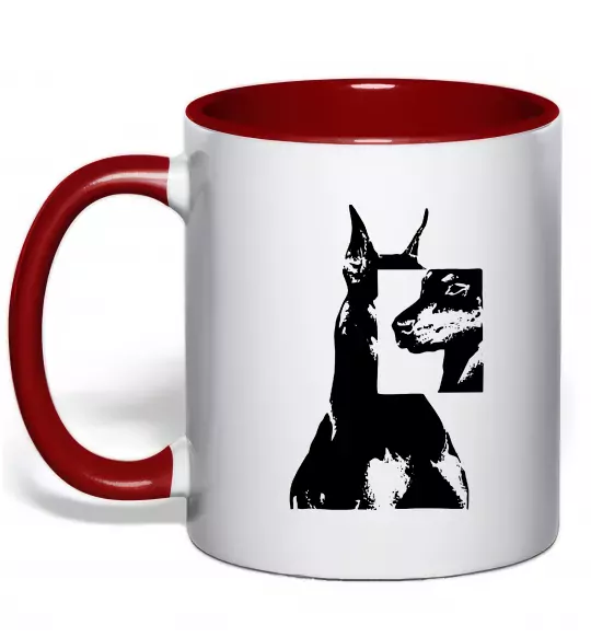 Чашка с цветной ручкой Doberman art Красный фото