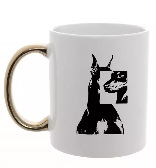 Чашка с цветной ручкой Doberman art Золото фото