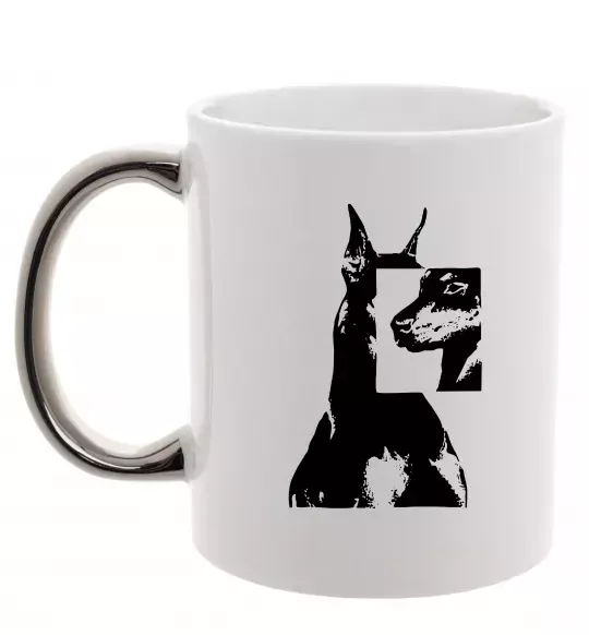 Чашка с цветной ручкой Doberman art Серебро фото