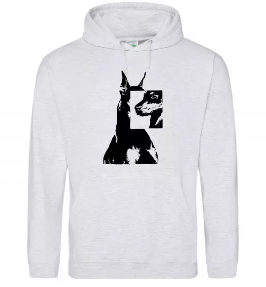 Мужская толстовка (худи) Doberman art Серый меланж фото