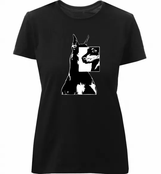 Женская премиум футболка Doberman art Черный фото