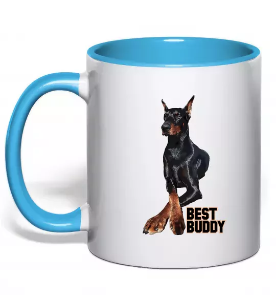 Чашка с цветной ручкой Best buddy Голубой фото