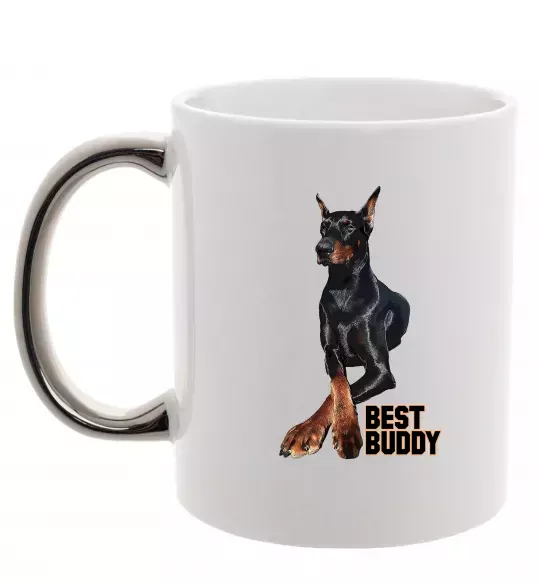 Чашка с цветной ручкой Best buddy Серебро фото