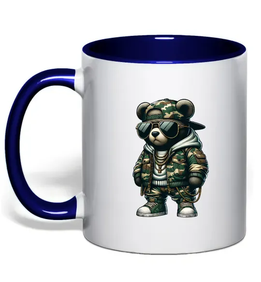 Чашка з кольоровою ручкою Ведмедик в камуфляжі Глибокий темно-синій фото