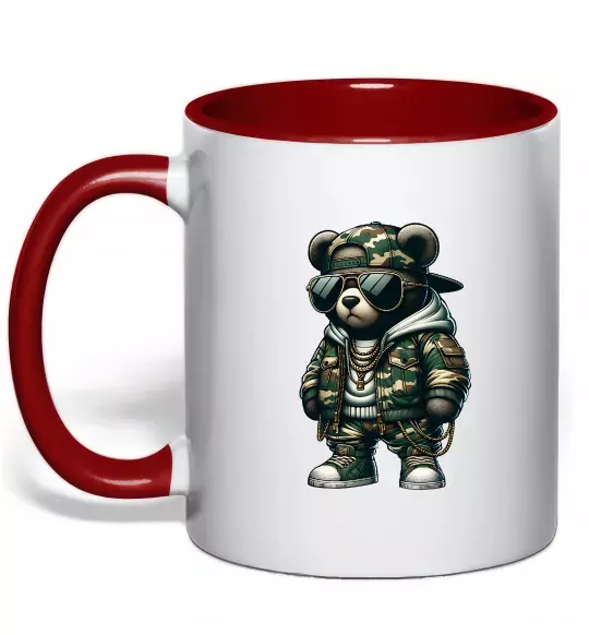 Чашка з кольоровою ручкою Ведмедик в камуфляжі Червоний фото