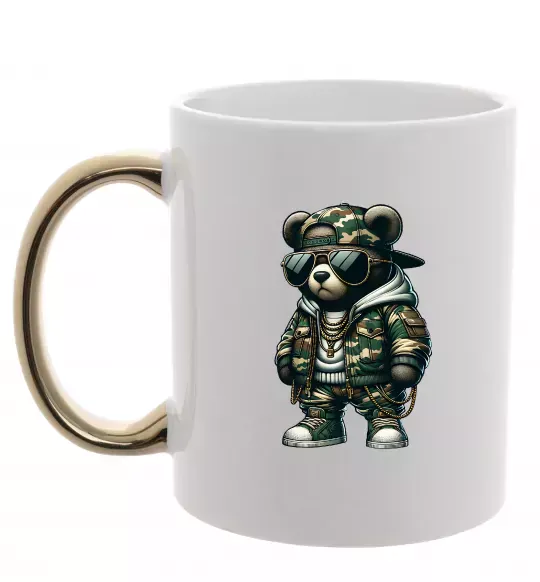 Чашка з кольоровою ручкою Ведмедик в камуфляжі Золото фото