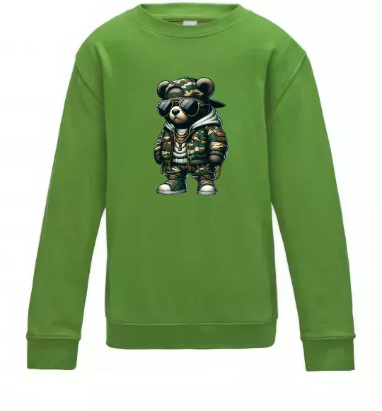 Детский Свитшот Ведмедик в камуфляжі Лаймовый фото