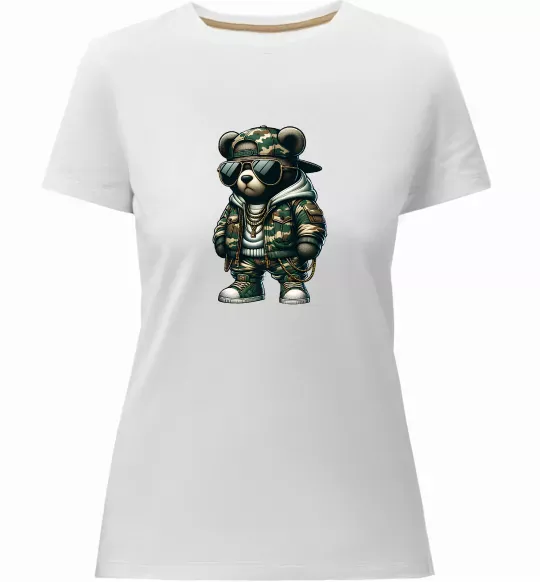 Жіноча преміум футболка Ведмедик в камуфляжі Білий фото