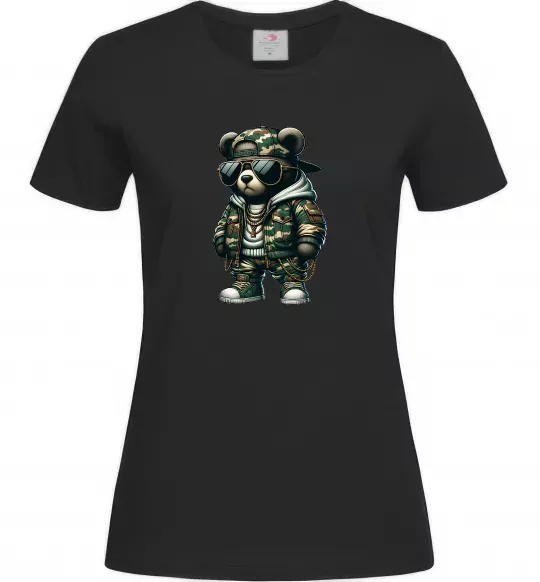 Женская футболка Ведмедик в камуфляжі Черный фото