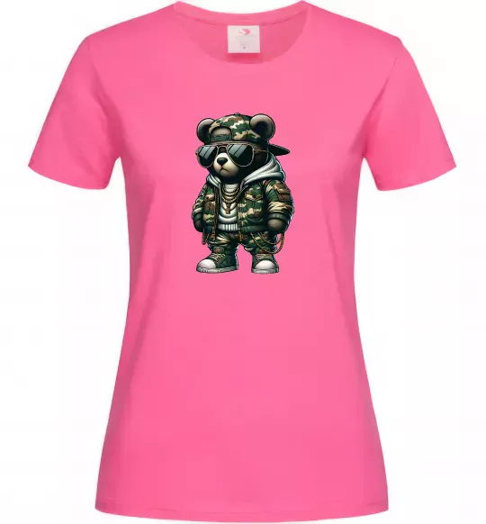 Женская футболка Ведмедик в камуфляжі Ярко-розовый фото