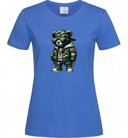 Женская футболка Ведмедик в камуфляжі Ярко-синий фото