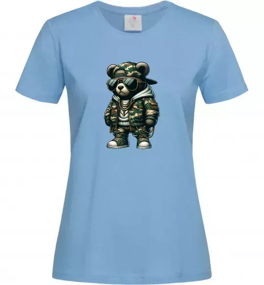 Женская футболка Ведмедик в камуфляжі Голубой фото