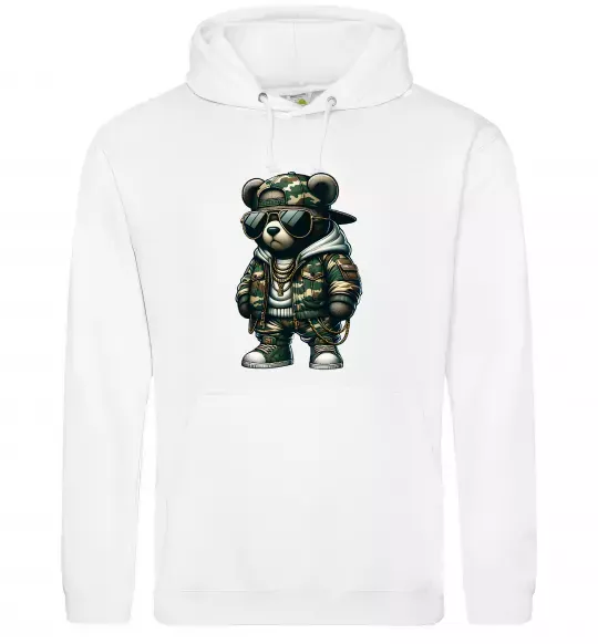 Мужская толстовка (худи) Ведмедик в камуфляжі Белый фото