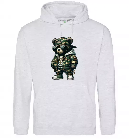 Мужская толстовка (худи) Ведмедик в камуфляжі Серый меланж фото